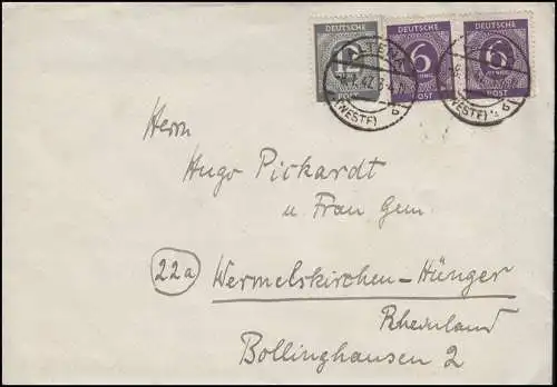 926+920 Ziffern 2x6 und 12 Pf. MiF Bf ALTENA / WESTF. 8.1.47 nach Wermelskirchen