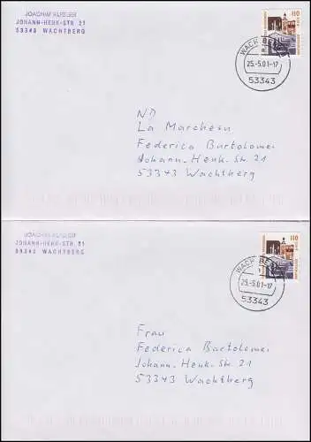 2187-2189 BC/BD SWK sk 6 BC/BD-Werte aus MH 43 auf 4 FDC Wachtberg 25.5.2001