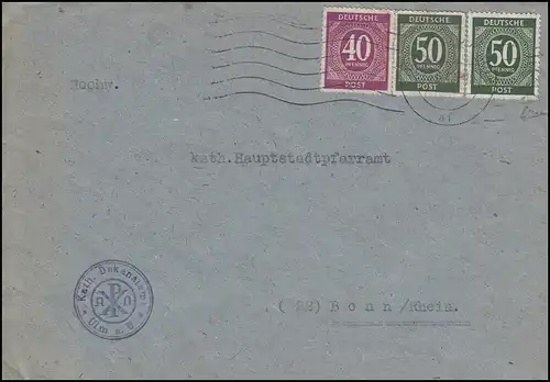 Währungsreform Zehnfachfrankatur Brief Kath. Dekanatamt ULM 23.6.48 nach Bonn