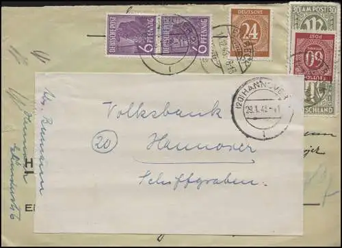 944 Pflanzer 2x 6 Pf. wiederverwendeter Brief als Orts-Brief HANNOVER 29.1.48