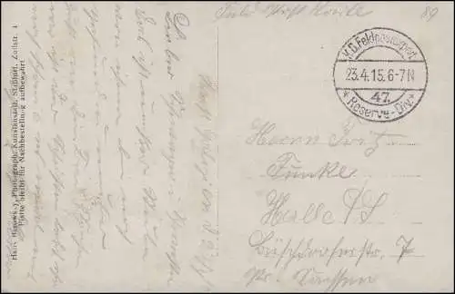 Foto-AK Fernmeldearbeit im Unterstand, FELDPOST 47. Res.-Div. 23.4.15