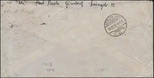 187+192 Posthorn MiF lettre R de bonne humeur DUISBURG 13.10.1922 à Berlin
