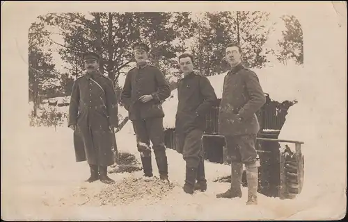 Poste de terrain sur la carte de vue photo soldats dans la neige, GERSWEILER 8.3.1917