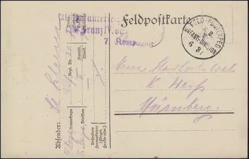 Feldpost S.B.-Stempel 3-zeilig 21. Inf.-Reg. ..., K.B. V. INFANT.-DIV. 6.3.15