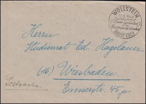 Fernbrief als Postsache SSt WOLLSTEIN Gedenken an Rober Koch 11.12.1943