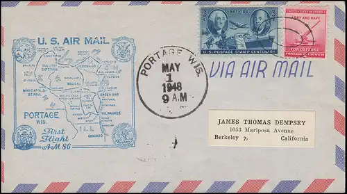 Erstflug FIRST FLIGHT AM-86 ab Portage/Wisconsin 1.5.1948 nach Duluth/Minn. 1.5.