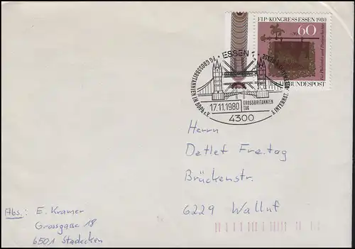 Postautomation: Brief SSt ESSEN Messe 17.11.80, 18-Strich-Codierung mit Nr. 12