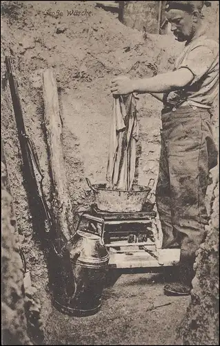 Poste de terrain III. R.J.R- 107 sur AK Laver le linge dans la fosse de protection FELDPOST 29.4.16