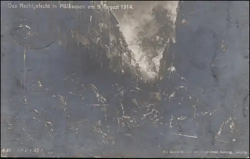 AK La bataille de nuit à Mulhouse le 9.8.1914, FELDPOST 30. Res-Div. 19.6.1915