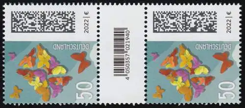 3714 Lettre de papillon 50 C. de 200, couple avec n°, champ de code, sans n ° **