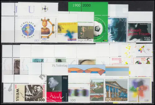 2087-2155 Bund-Jahrgang 2000 Ecken oben links komplett, postfrisch **