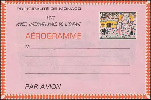 Monaco Lettre postale aérienne 4 Dessin pour enfants 1,90 francs 1979, frais de port ** / MNH