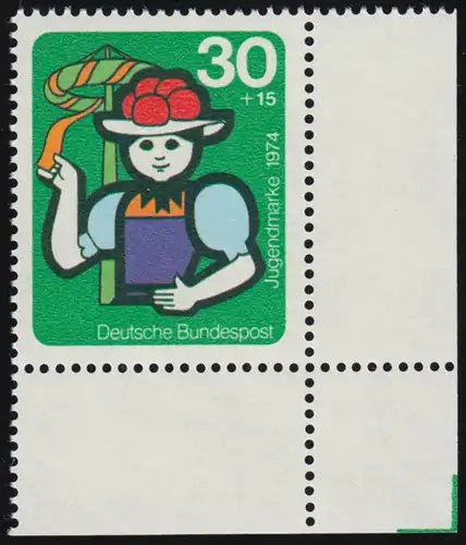 801 Jugendarbeit 30+15 Pf Folklore ** Ecke u.r.