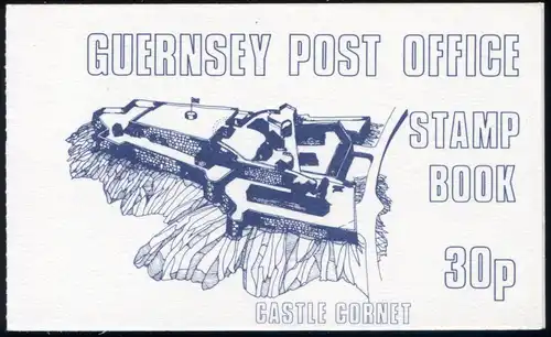 Guernesey Carnet de marque 7 pièces Carton feuille 7 Castle Cornet bleu 1980, **
