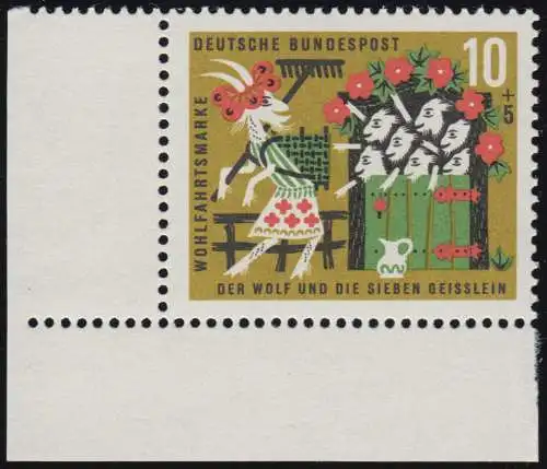 408 Wohn Grimm 10+5 Pf Sept petits morceaux ** coin et l. inclinaison 8-0