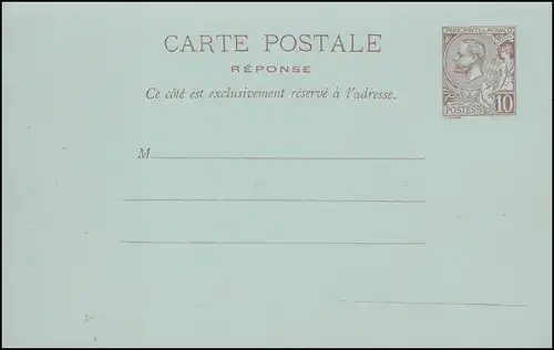 Monaco Carte postale 8 Prince Albert I. 10/10 cent. brun violet, frais de port ** / MNH