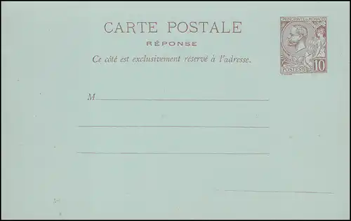 Monaco Postkarte 8 Fürst Albert I. 10/10 Cent. lilabraun, postfrisch ** / MNH