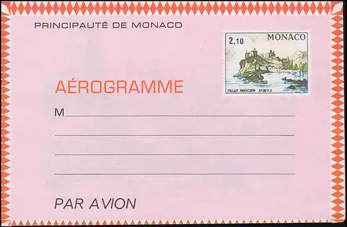 Monaco Luftpostfaltbrief 5 Fürstenpalast 2,10 Franc 1980, postfrisch ** / MNH