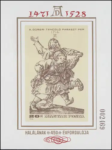 Bloc 136B Mort d'Albrecht Dürer 1979, Block non-dentelé **