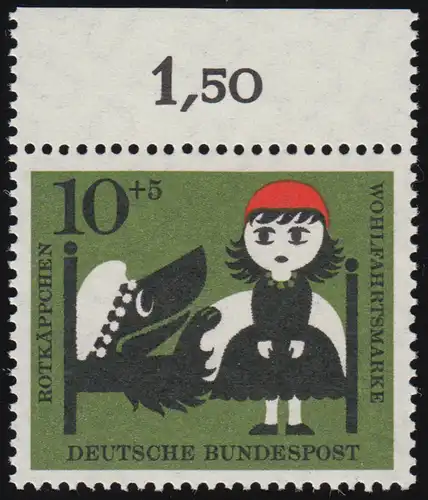 341 Wohn Grimm 10+5 Pf Coffre-fort rouge ** En bordure supérieure de la dencieuse