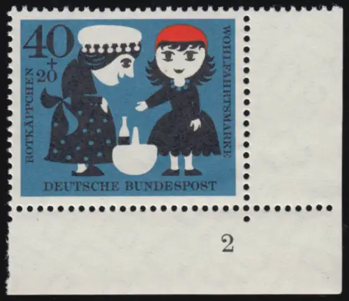343 Wohlfahrt Grimm 40+20 Pf Rotkäppchen ** FN2 Zähnung 8-1