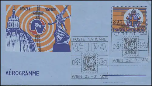 Luftpostleichtbrief 19 Papstwappen 50 Jahre Radio Vatikan SSt WIPA 22.-31.5.1981