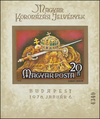 Bloc 135B Insignations de couronnement hongrois 1978, Block non-dente **