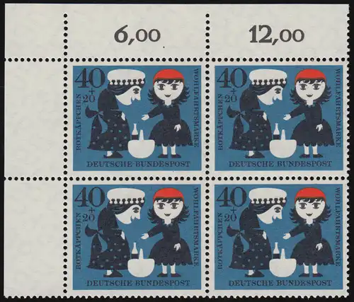 343 Wohlfahrt Grimm 40+20 Pf Rotkäppchen ** Eck-Vbl o.l. Zähnung dg-7