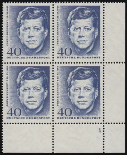453 Kennedy: ER-Vbl. FN 1 mit rückseitigem Abklatsch FN 2 und der Schrift **