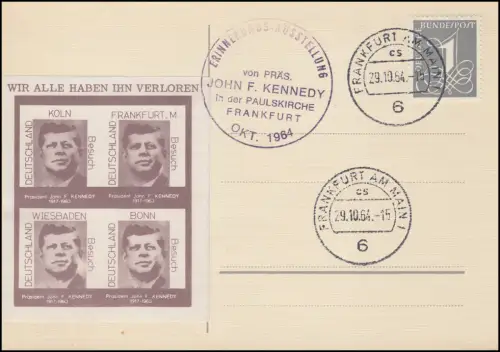 SSt ERINNERUNGSAUSSTELLUNG JOHN F. KENNEDY OKT. 1964 auf PK mit Vignette