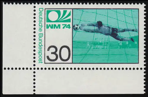 811 Fußballweltmeisterschaft 30 Pf ** Ecke u.l.
