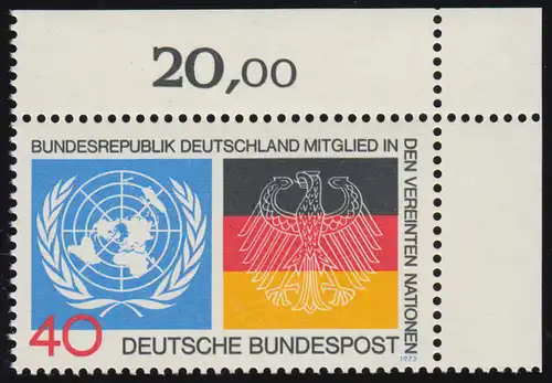 Allemagne UNO ** Coin o.r. / Arc-en-ciel en haut à droite