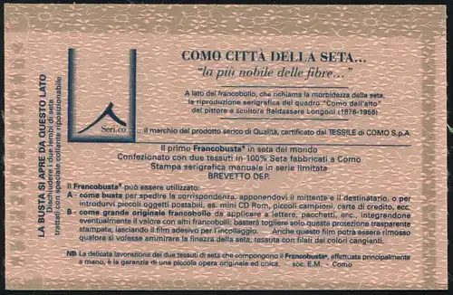 Italie Enveloppe complète U 2 Industrie de la soie à Côme, non utilisée ** / MNH
