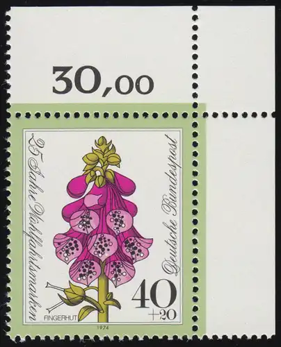 819 Wohlfahrt Blumen 40+20 Pf Roter Fingerhut ** Ecke o.r.