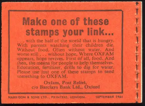 Großbritannien-Markenheftchen O-64cII Königin Elisabeth II. SEPT 1968, **