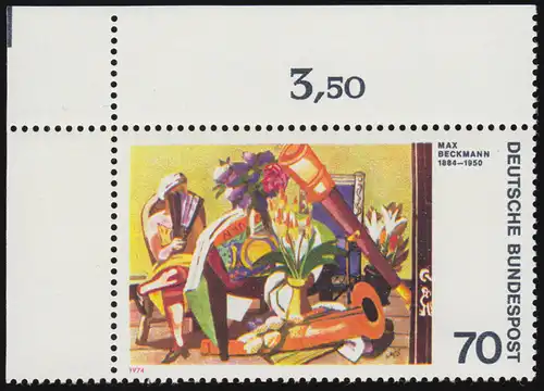822 Expressionismus 70 Pf Beckmann ** Ecke o.l. mit PLF I, **