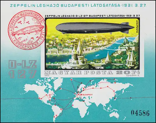 Block 127B Geschichte des Luftschiffes - Zeppelin 1977, Block ungezähnt **