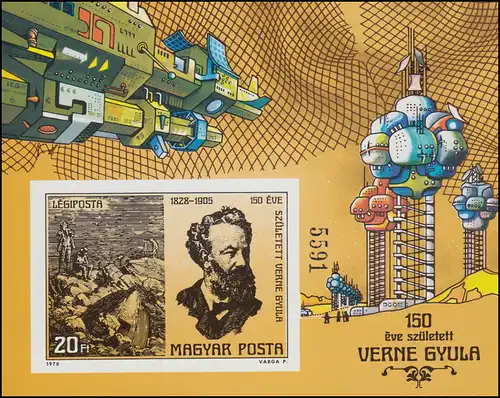 Block 133B Geburtstag von Jules Verne 1978, Block ungezähnt **