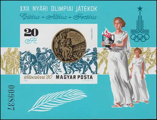 Bloc 145B Médaille gagnante Olympia Moscou 1980, Block non-dentelé **