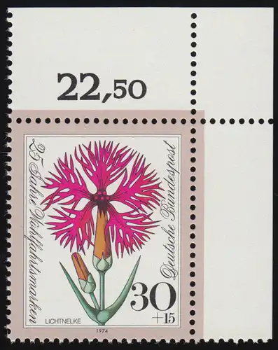 818 Belle-Belle fleurs 30+15 Pf Prackneck ** coin o.r.