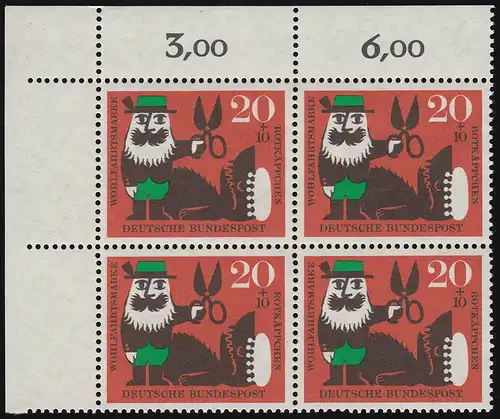 342 Wohn Grimm 20+10 Pf Capoulet rouge ** Eck Vbl o.l. Douce 8-dg