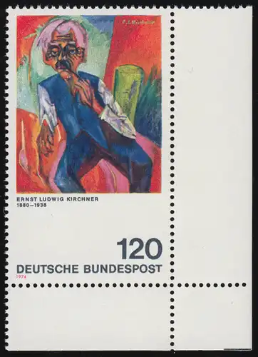 823 Expressionismus 120 Pf Kirchner ** Ecke u.r. mit PLF I (kurzes T) **