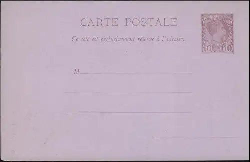 Monaco Postkarte 1 Fürst Charles 10 Centimes, ungebraucht, kleine Mängel