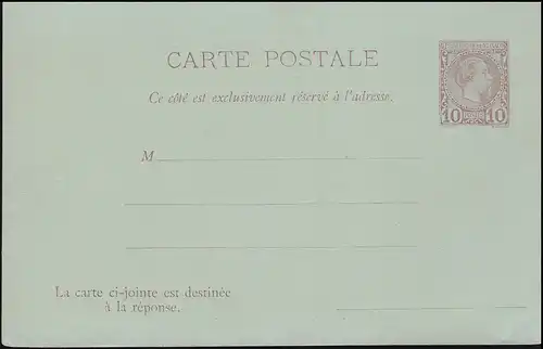 Monaco Postkarte 5 Fürst Charles 10/10 Centimes, ungebraucht, kleine Mängel