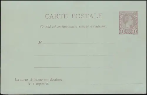 Monaco Postkarte 5 Fürst Charles 10/10 Centimes, ungebraucht, kleine Mängel