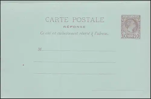 Monaco Postkarte 5 Fürst Charles 10/10 Centimes, ungebraucht, kleine Mängel