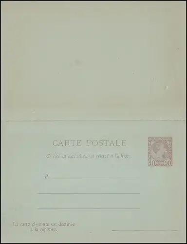 Monaco Postkarte 5 Fürst Charles Doppelkarte 10/10 C. ungebraucht, kleine Mängel