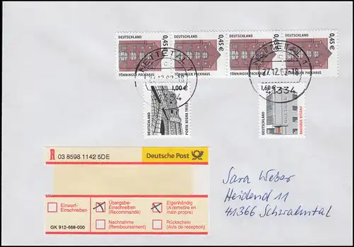 neue SWK: 2299 (4er-Streifen) 2301+2302, Übergabe-R-FDC Eigenhändig portogerecht