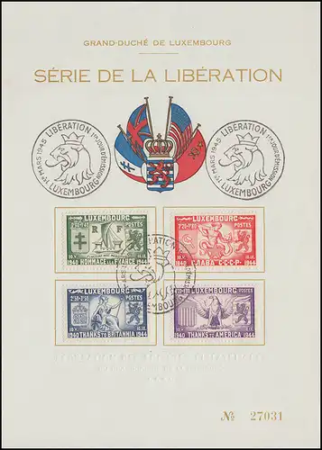 Luxemburg 343-346 Befreiung Luxemburgs 1945 - Satz auf Gedenkblatt ESSt 1.3.45
