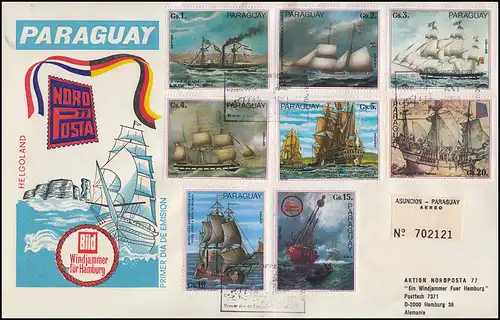 Paraguay 2952-2959 Gemälde mit Schiffen 1977 - Schmuck-FDC zur NORDPOSTA Hamburg